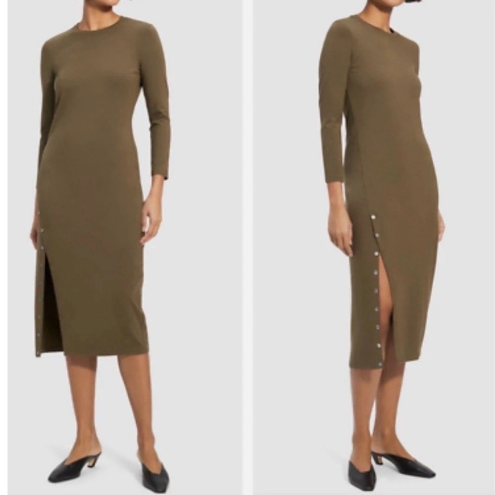 Theory Olive Midi Dress with Side Snap Slit